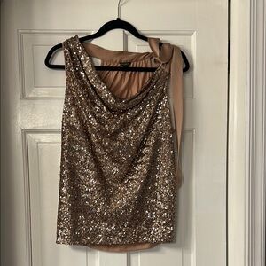 Ann Taylor Rose Gold Sequin Asymmetrical Blouse